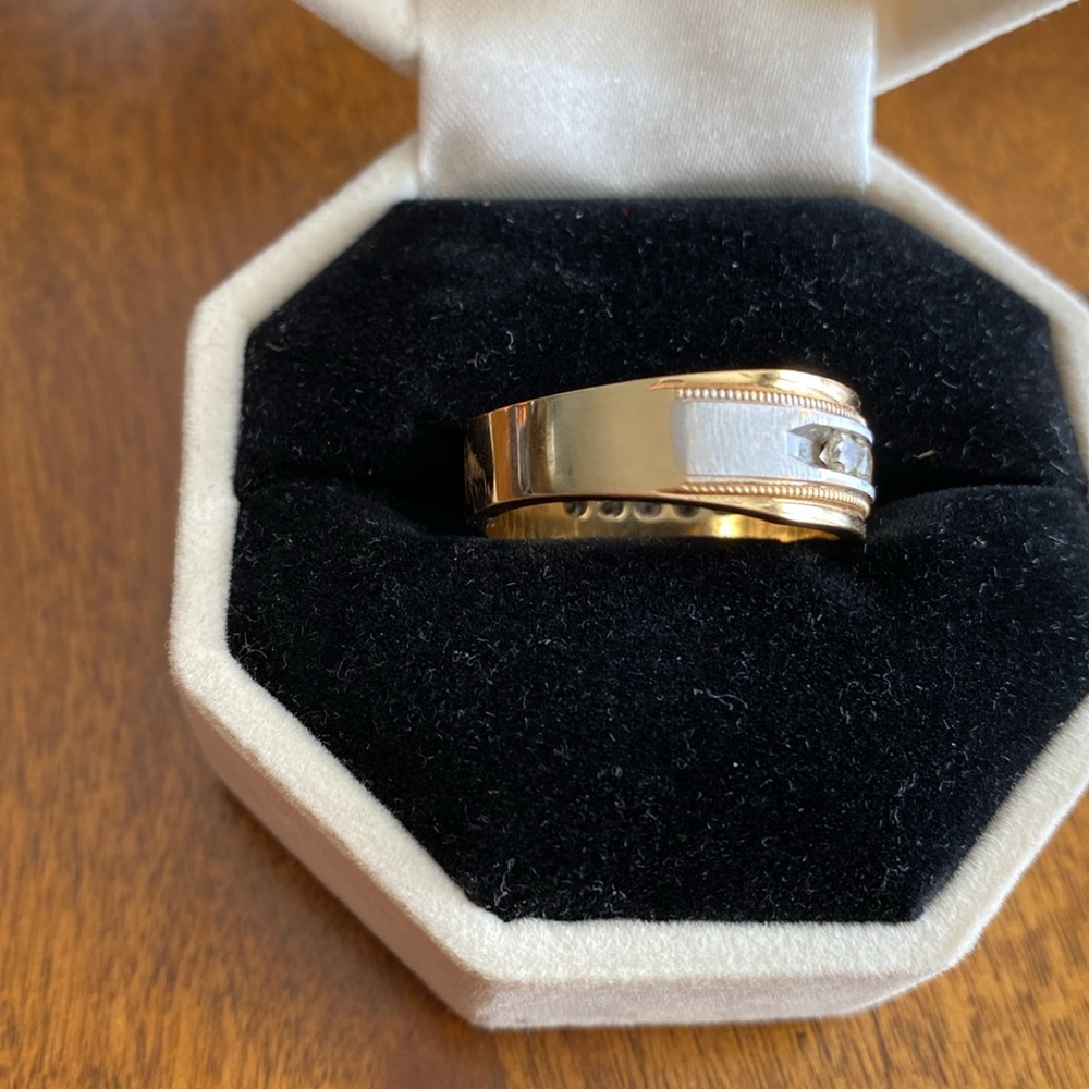 Men’s two toned 14k, 12 round diamond wedding band.
Retired design!! - Picture 4 of 5